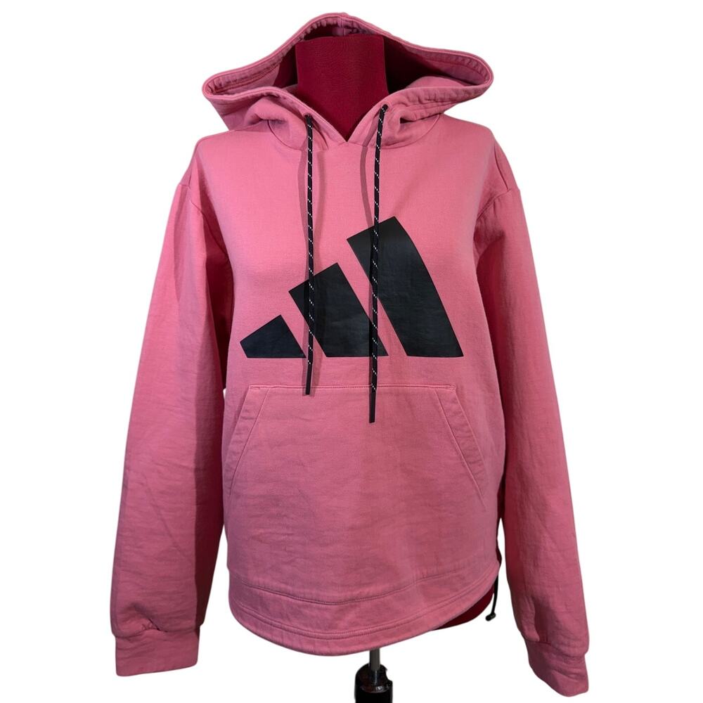 Adidas Women Hoodie with Front Pocket and cinch waist Coral/Pink Size L